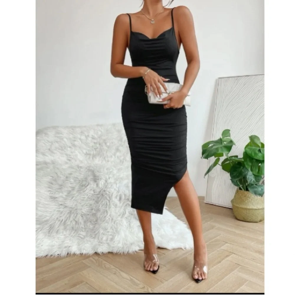 Luxe petite slit thigh bodycon cami dress